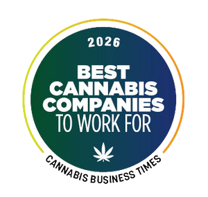 Badge indicating '2026 Best Cannabis Companies to Work For' by Cannabis Business Times on a white background.